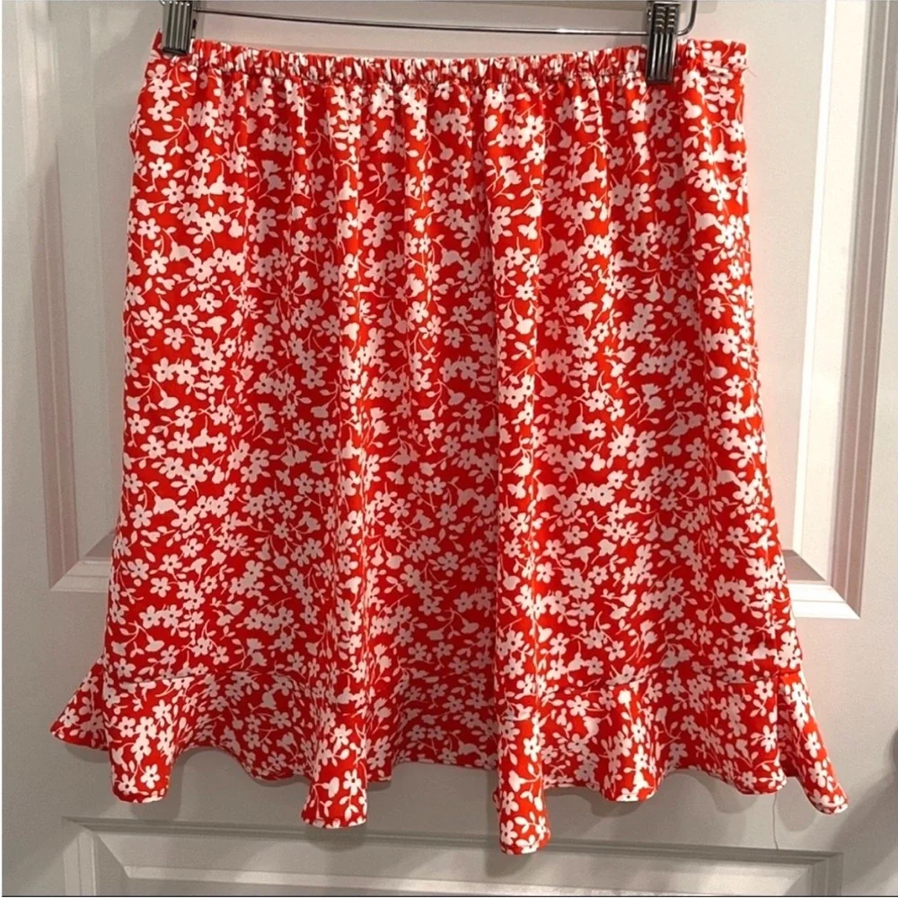 J.Crew Mercantile Floral Ruffle Tie‎ Waist Faux Wrap Mini Skirt Orange Women’s S